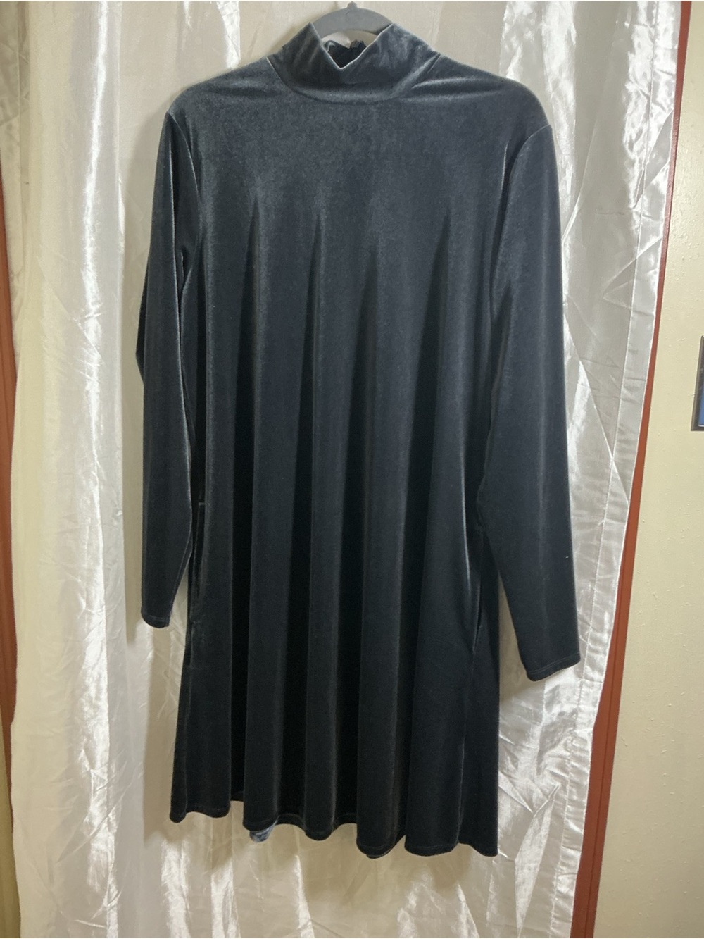 Lands' End gray Velvet Long-Sleeve Mock Neck Dress